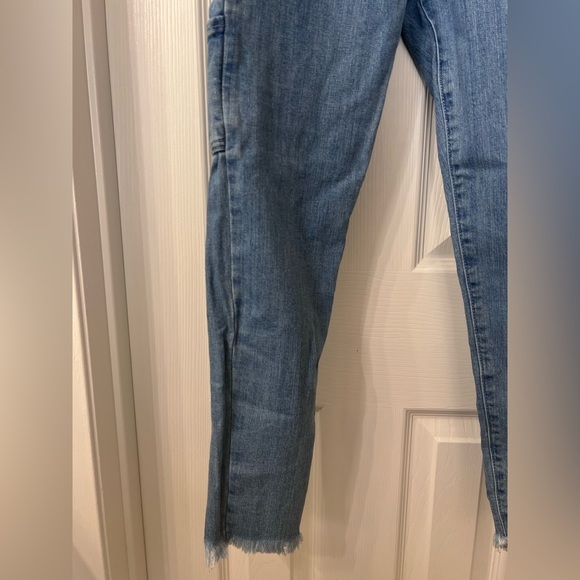 Blue Ankle Jeans with Fringe Bottoms - Picture 2 of 9